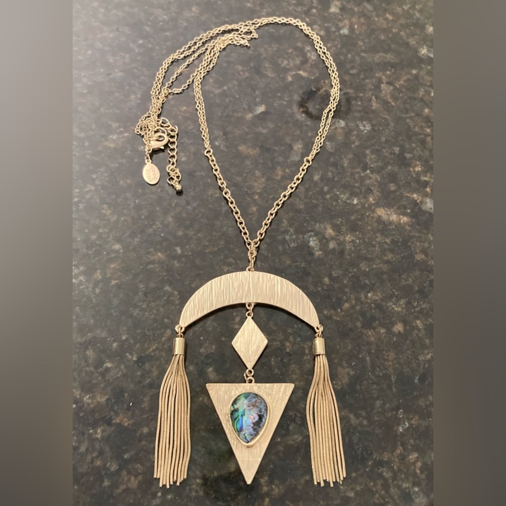 Spring Street Gold Tone Shapes & Abalone Necklace